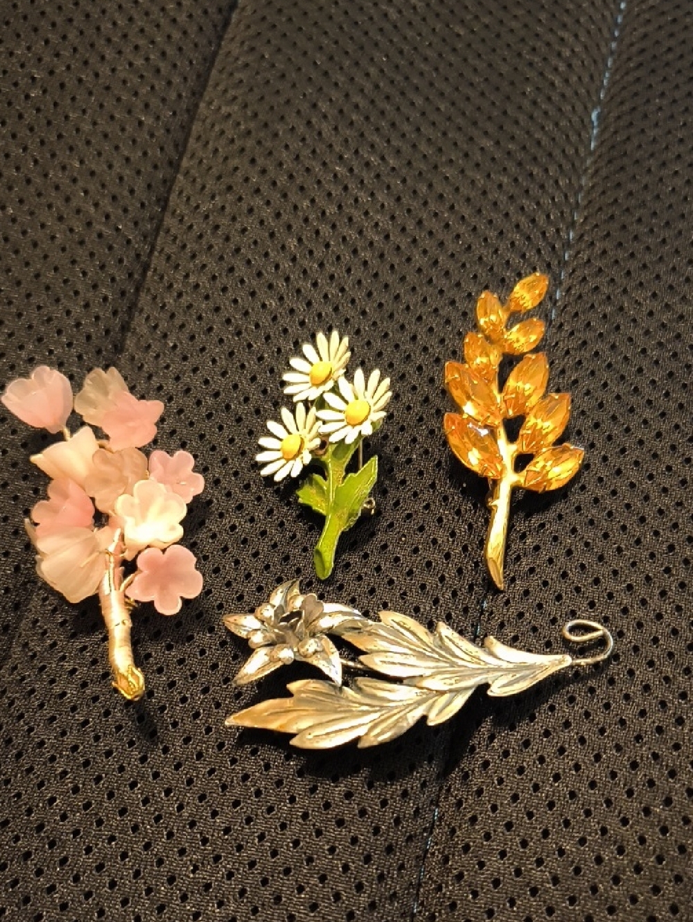 Floral Multi-Brooch Set in Pink, White, Gold and Silver Tones